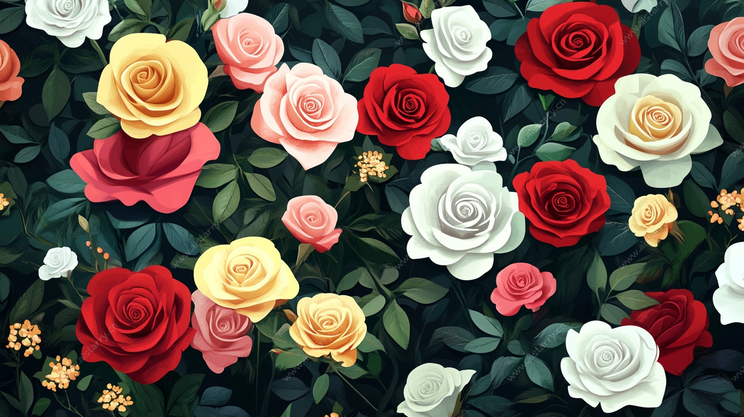 多彩玫瑰花卉图案背景