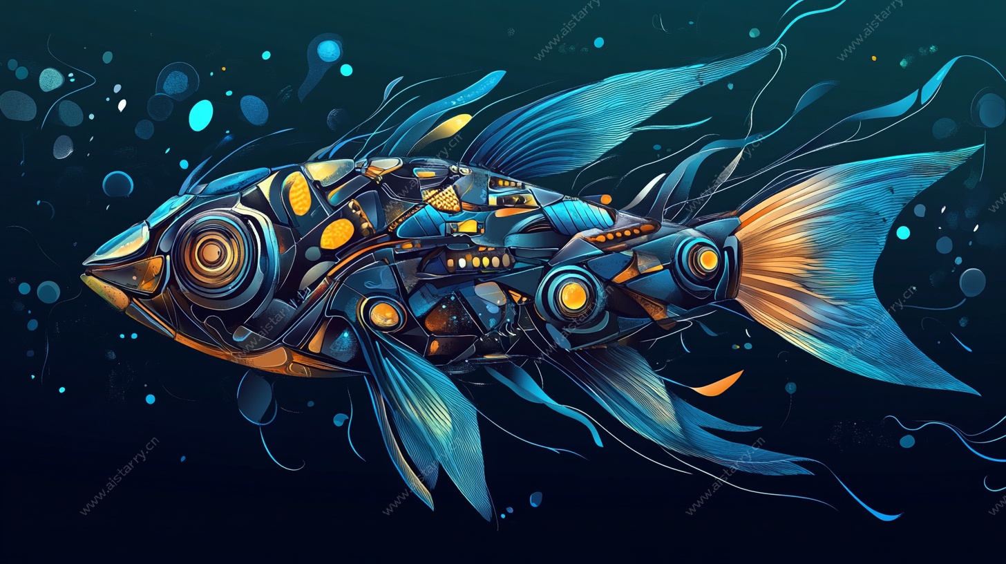 机械风奇幻金鱼插画