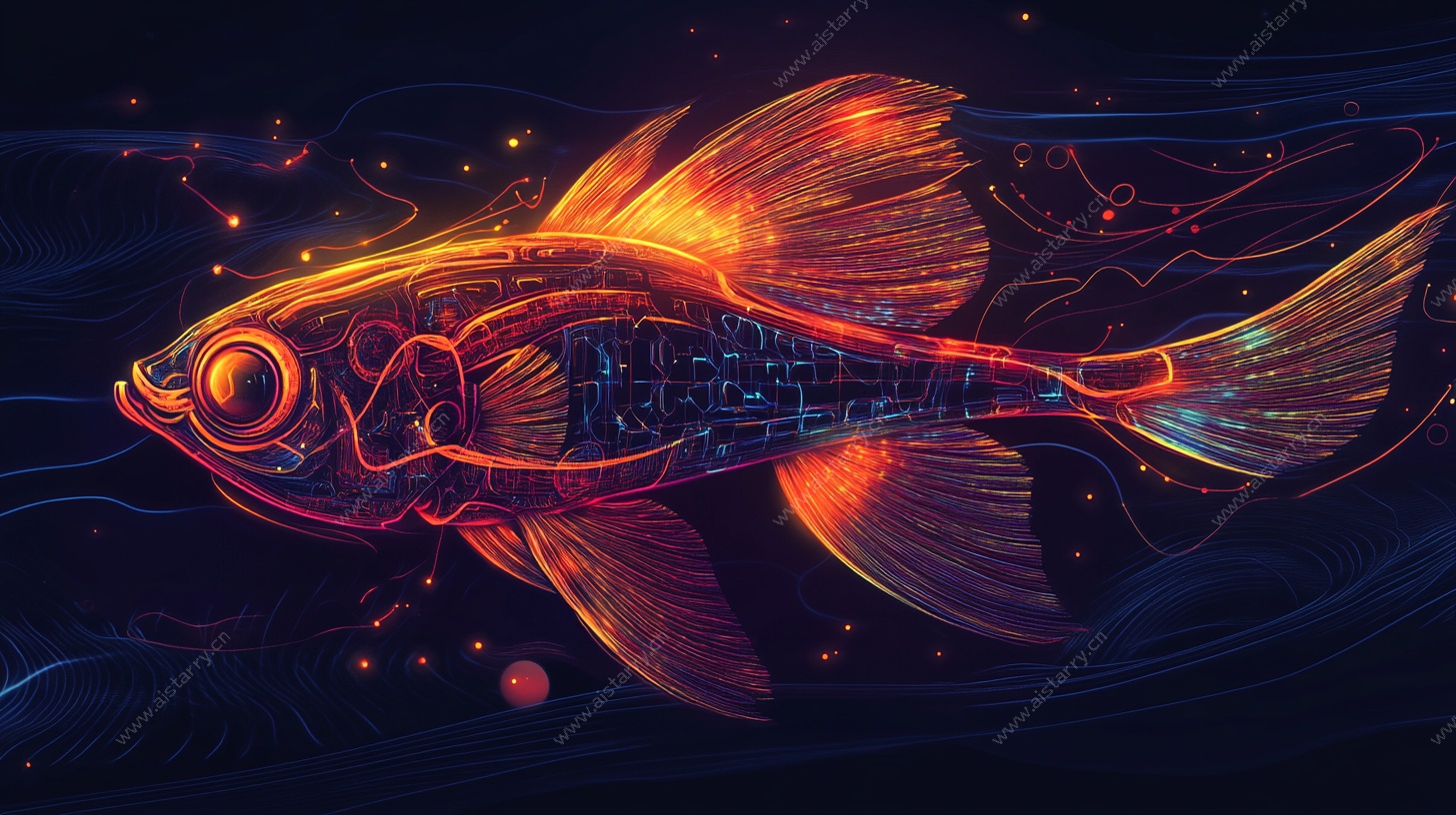 炫彩发光机械金鱼插画