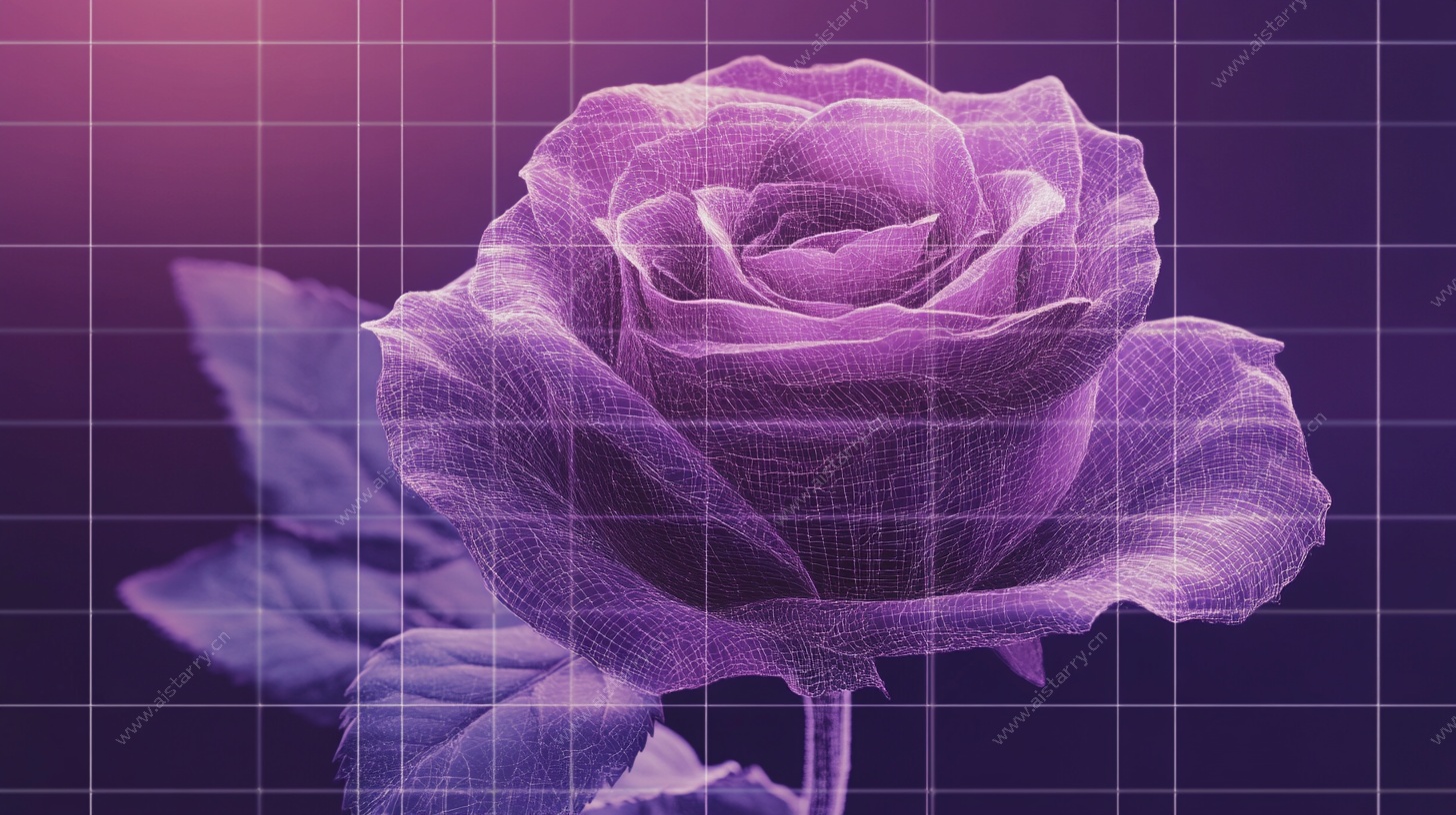 紫色网格风梦幻玫瑰花