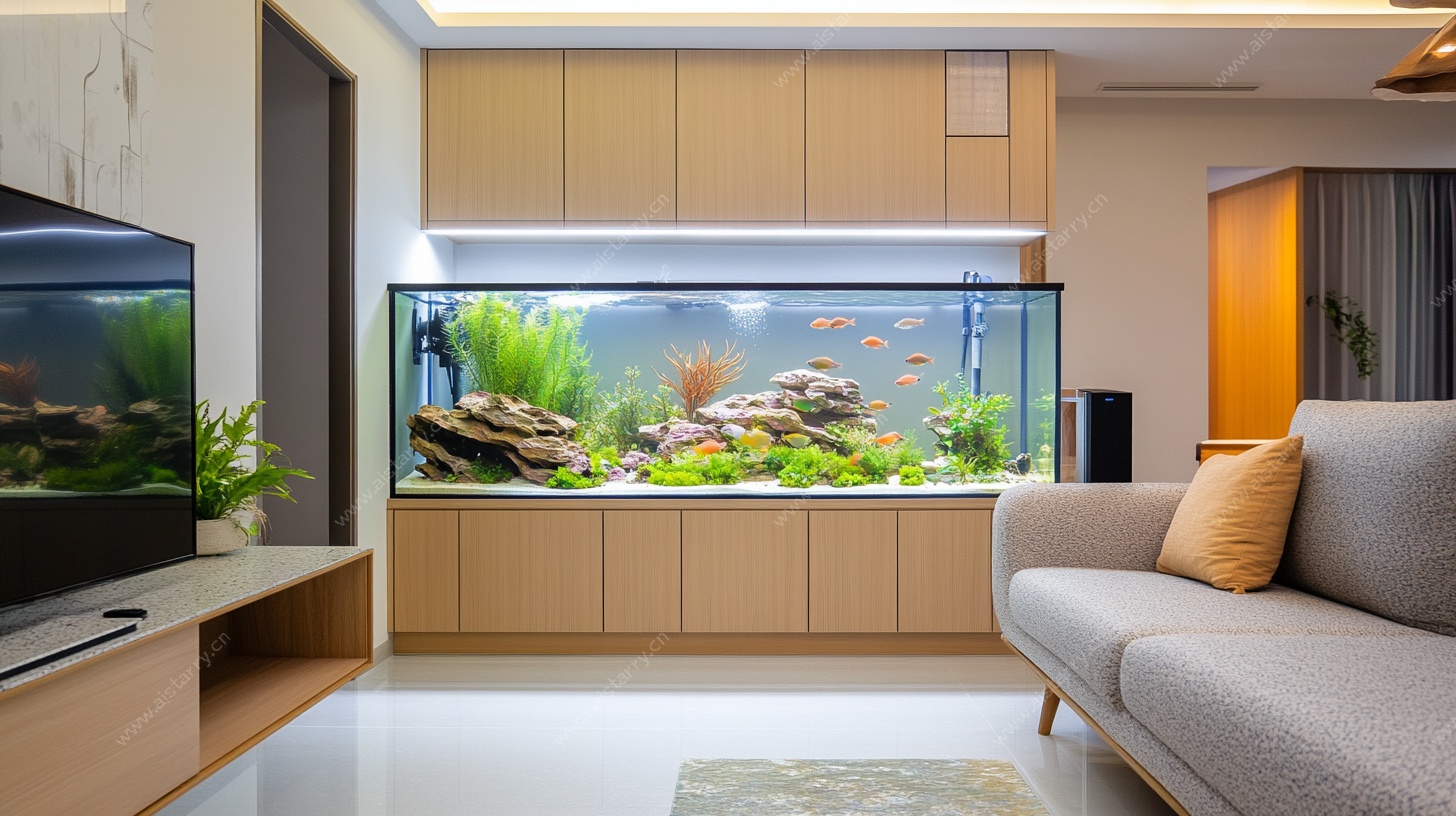 客厅中的精致生态鱼缸