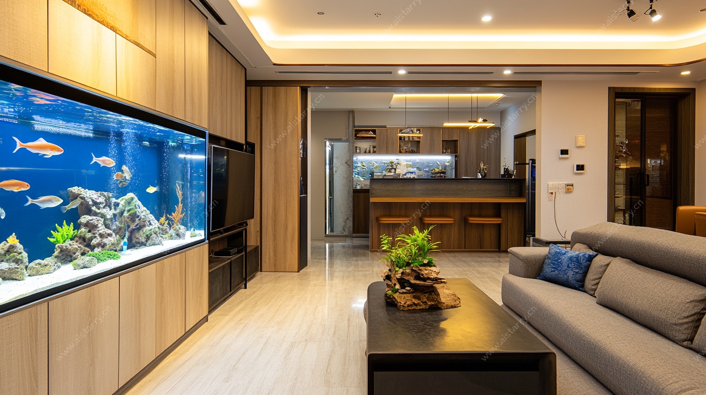 现代客厅中的大型观赏鱼缸