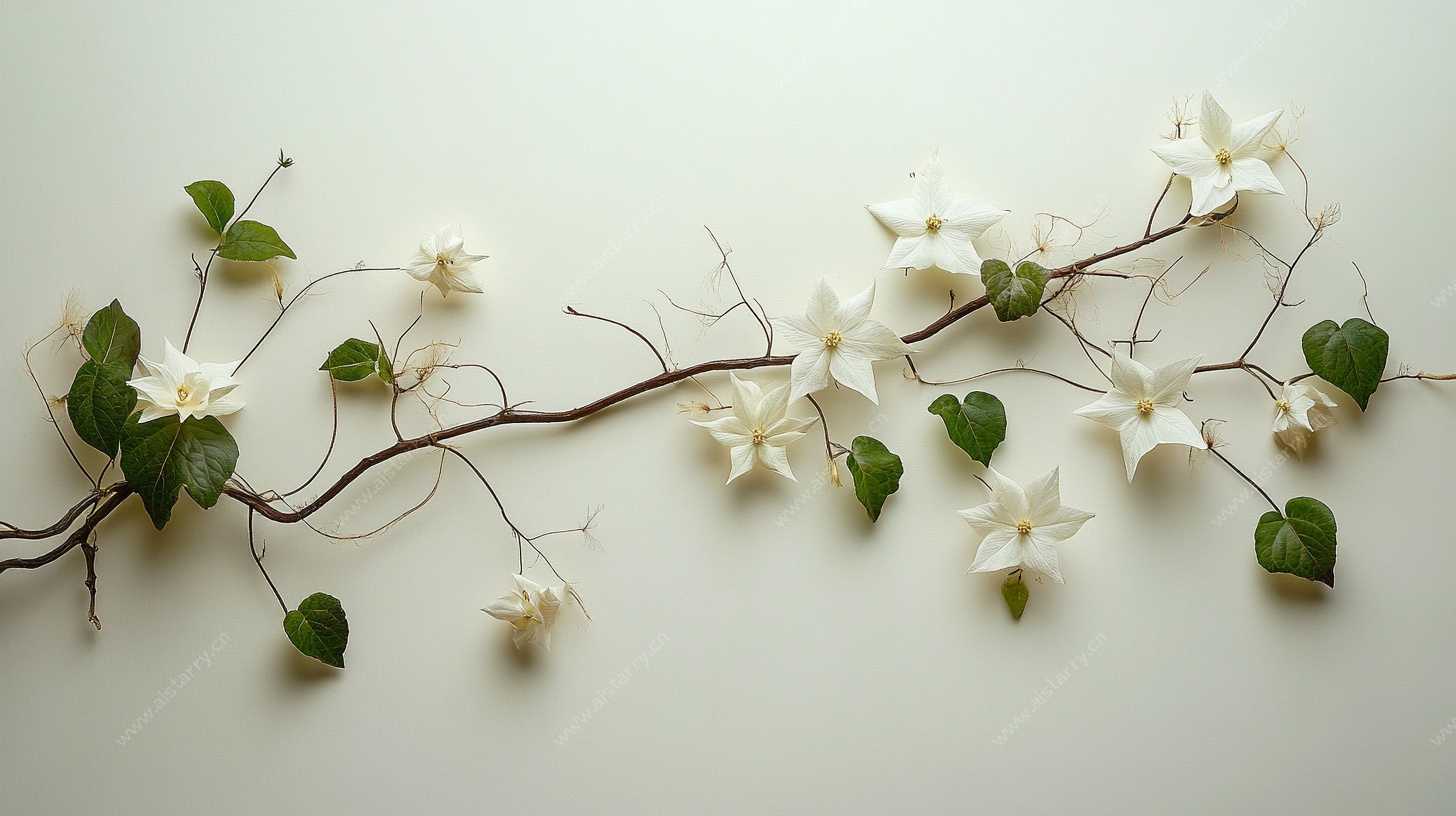 白色花枝静物图