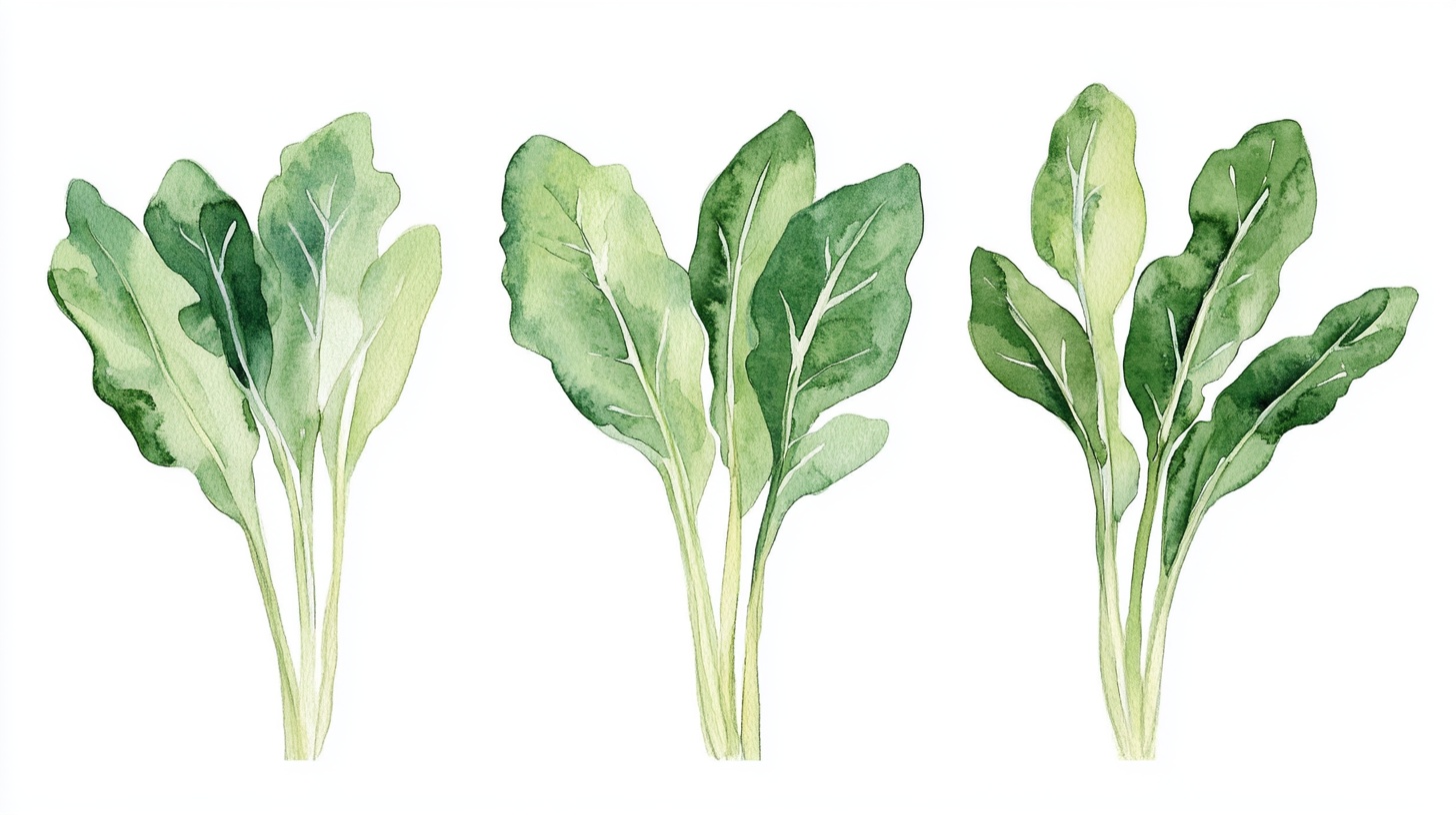 水彩绘制的新鲜绿叶蔬菜