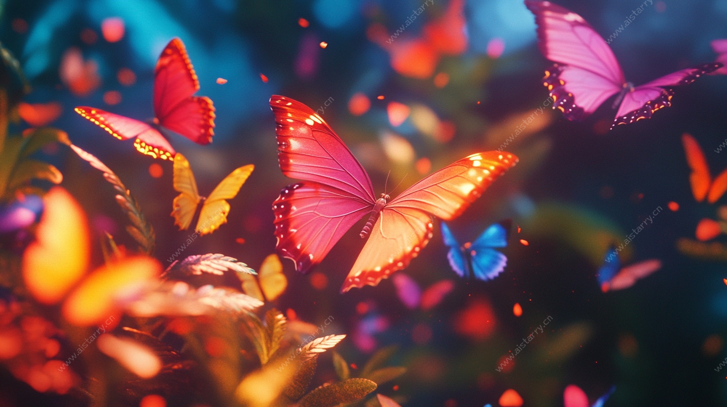 梦幻蝴蝶在花丛中飞舞