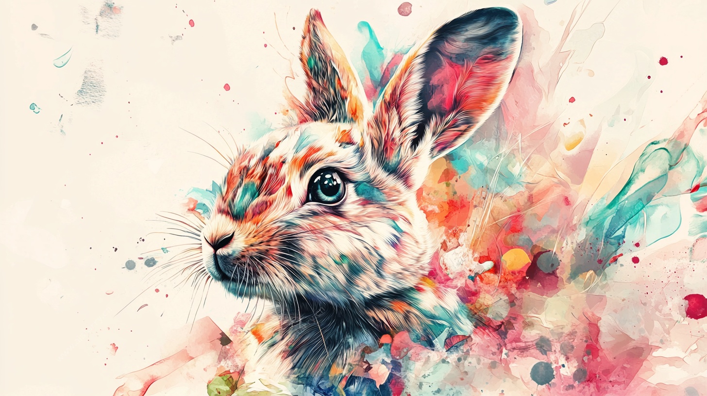 水彩风多彩兔子形象