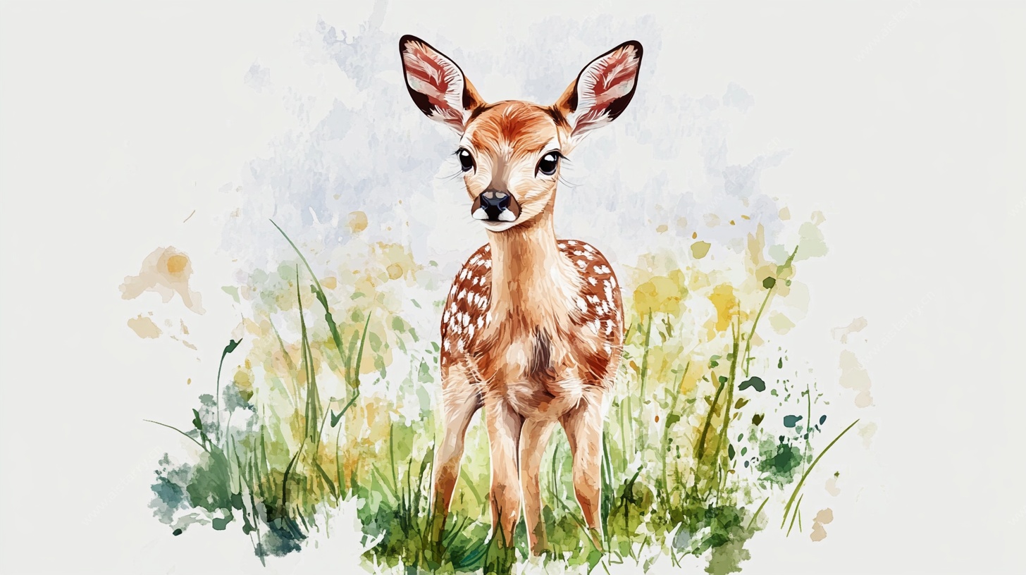 水彩小鹿 田园间的灵动精灵