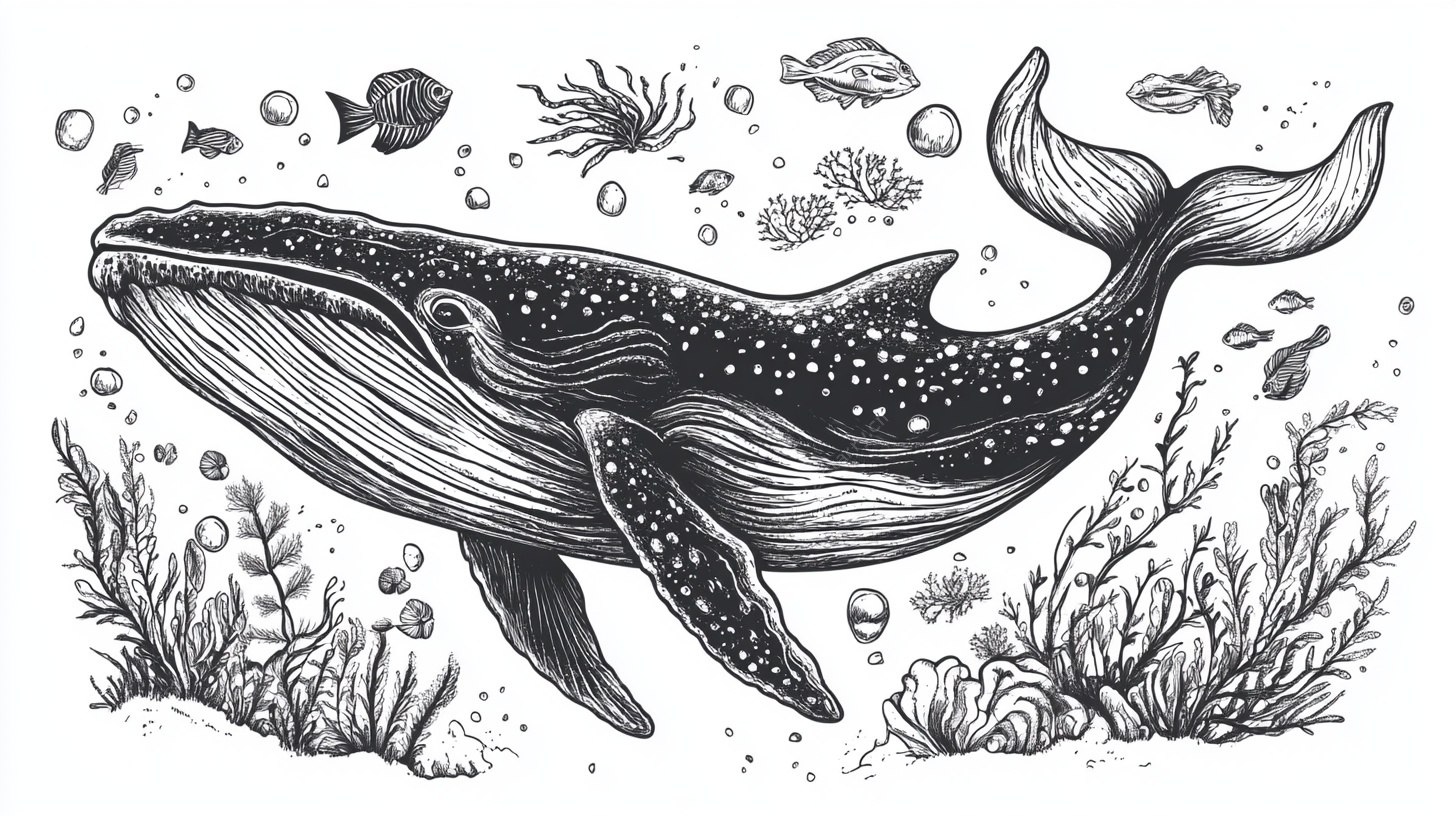 手绘鲸鱼的海底奇幻世界