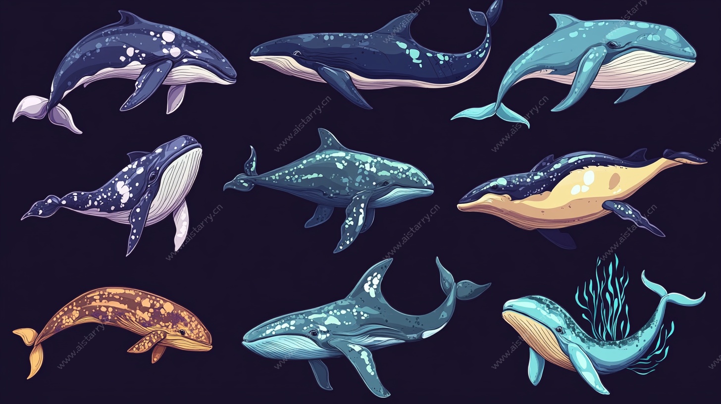 可爱多样的卡通鲸鱼集合