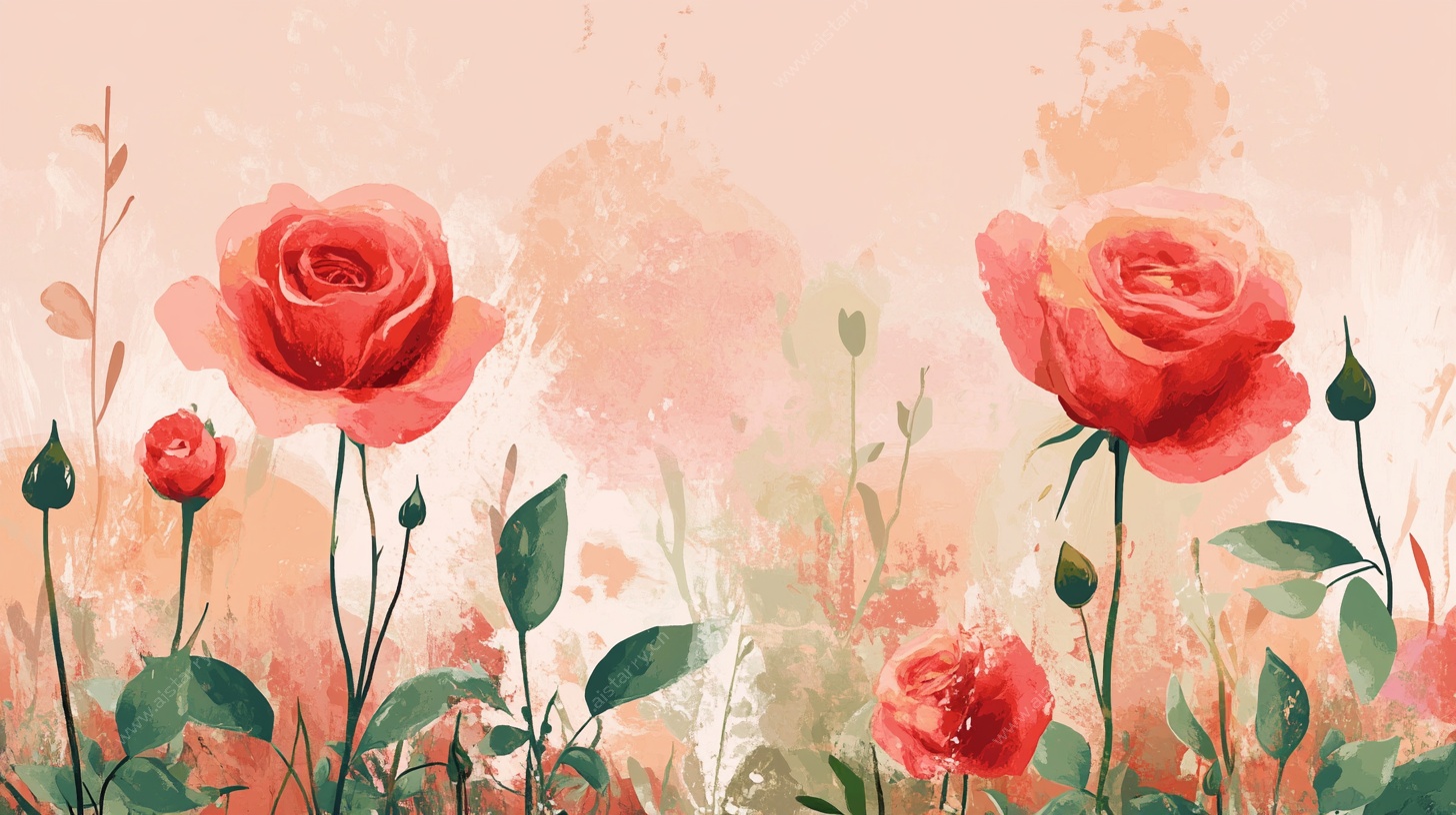 水彩玫瑰花卉图