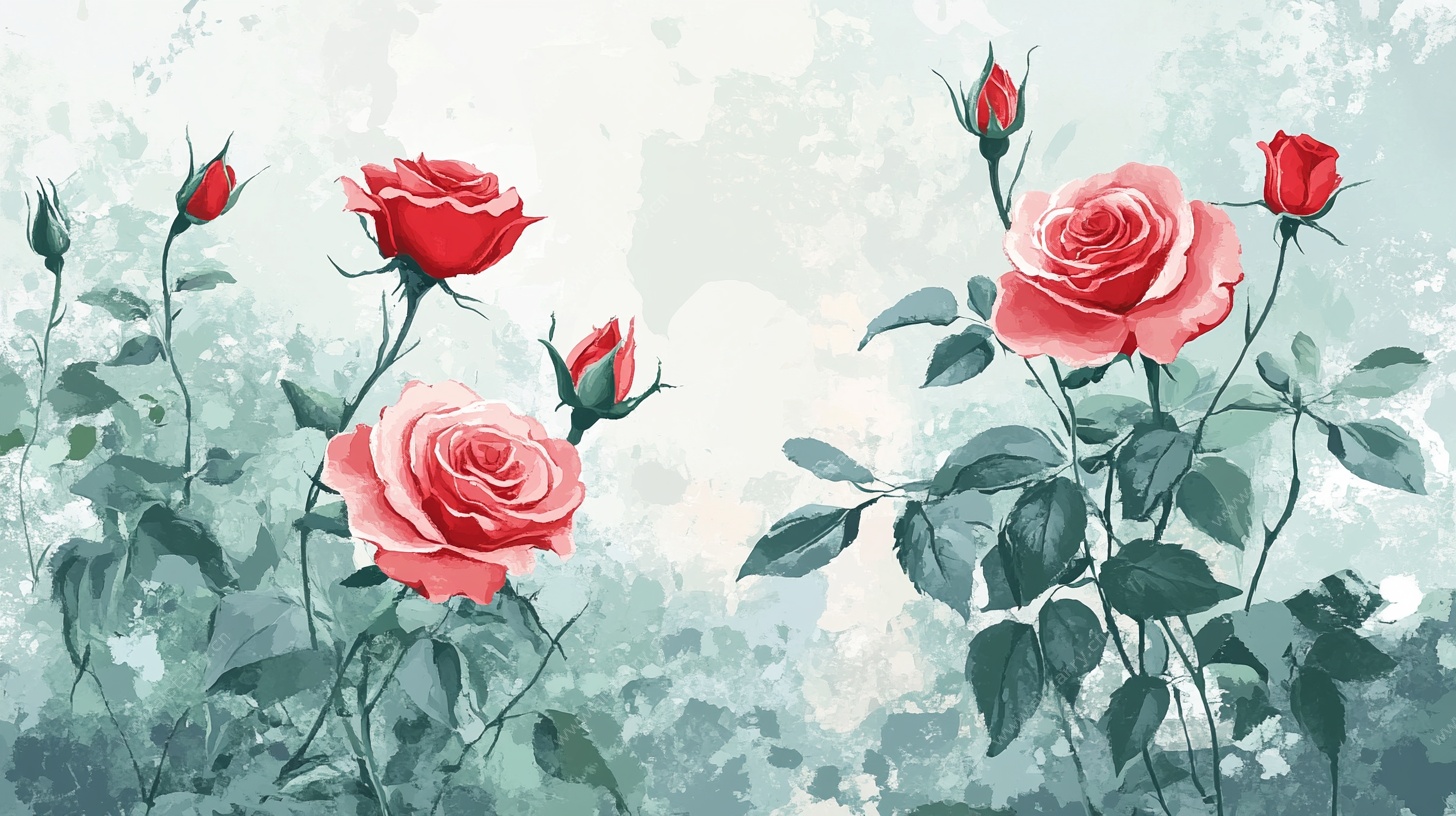 娇艳玫瑰绘就梦幻花卉图