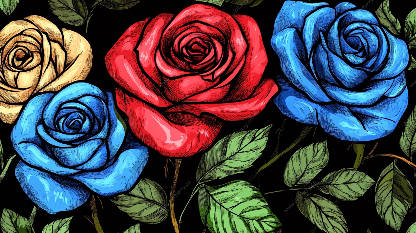 多彩玫瑰插画