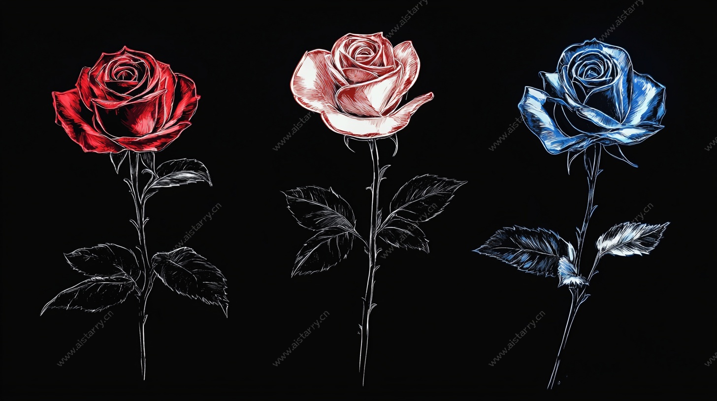 三色玫瑰插画