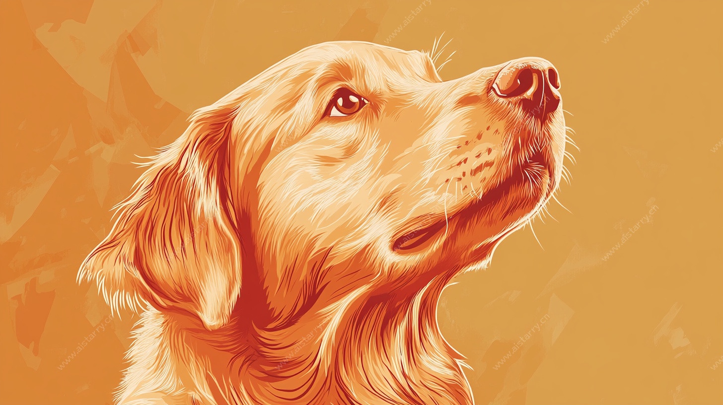 仰头的金毛犬插画