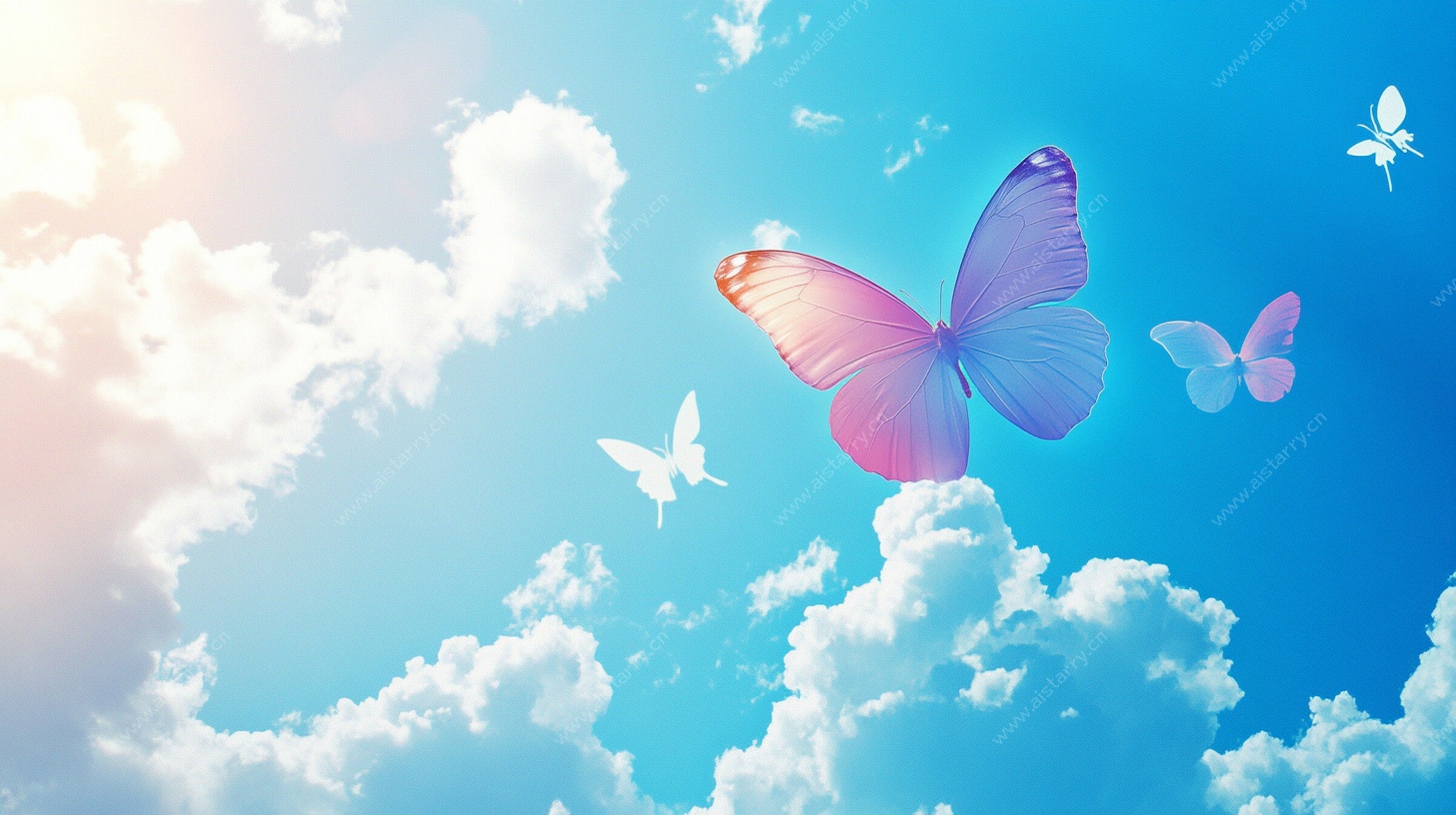 梦幻蝴蝶翱翔蔚蓝天空