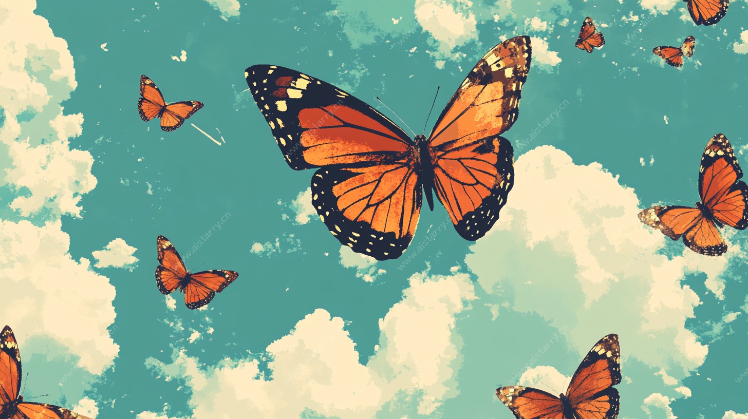 飞舞的蝴蝶与梦幻云朵