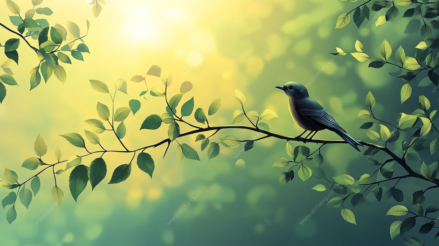 枝头小鸟迎晨晖