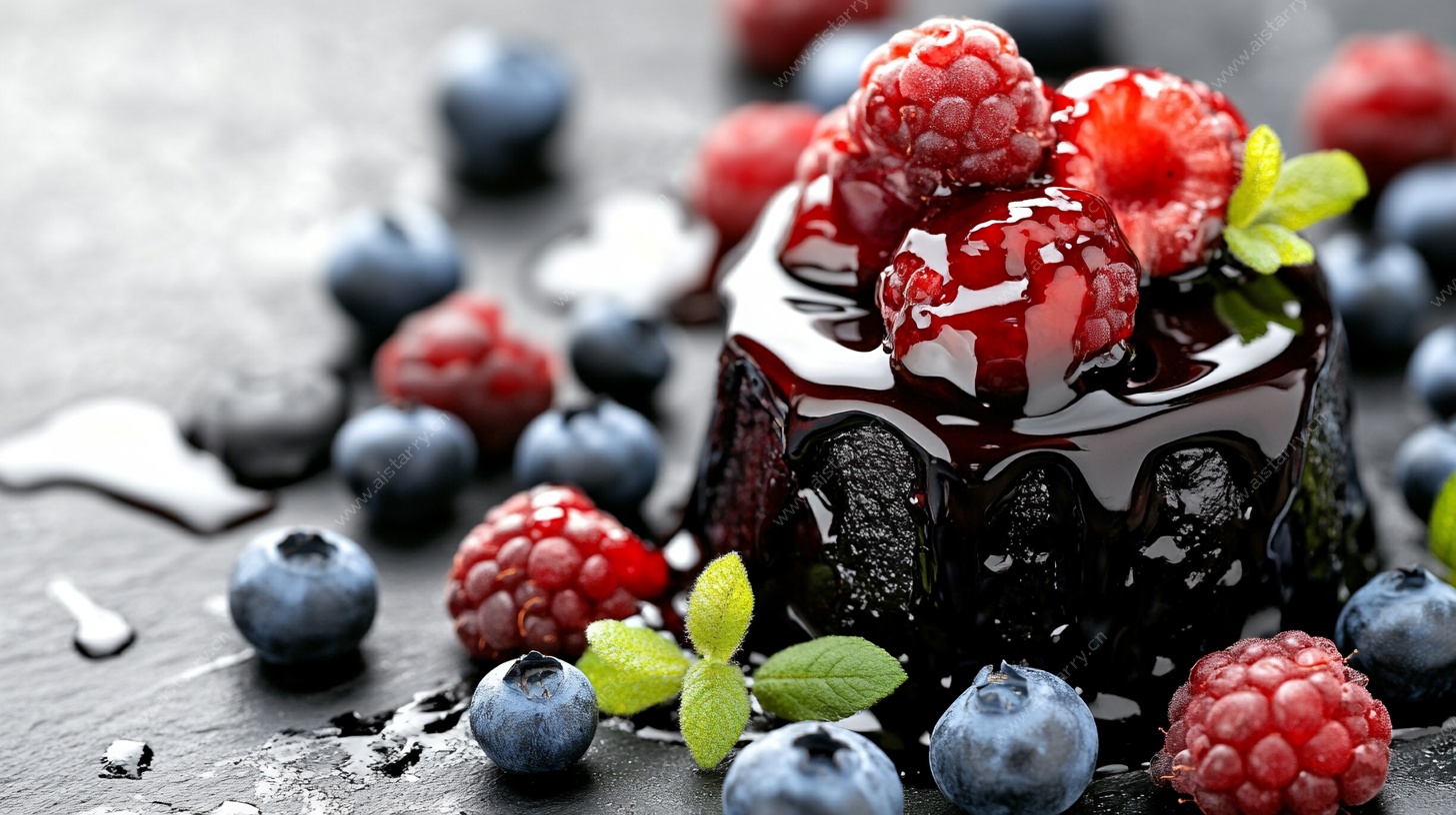 巧克力浆果甜点特写