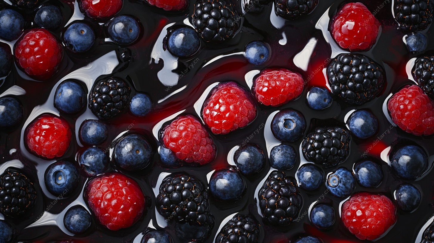 多彩浆果在液体中绽放