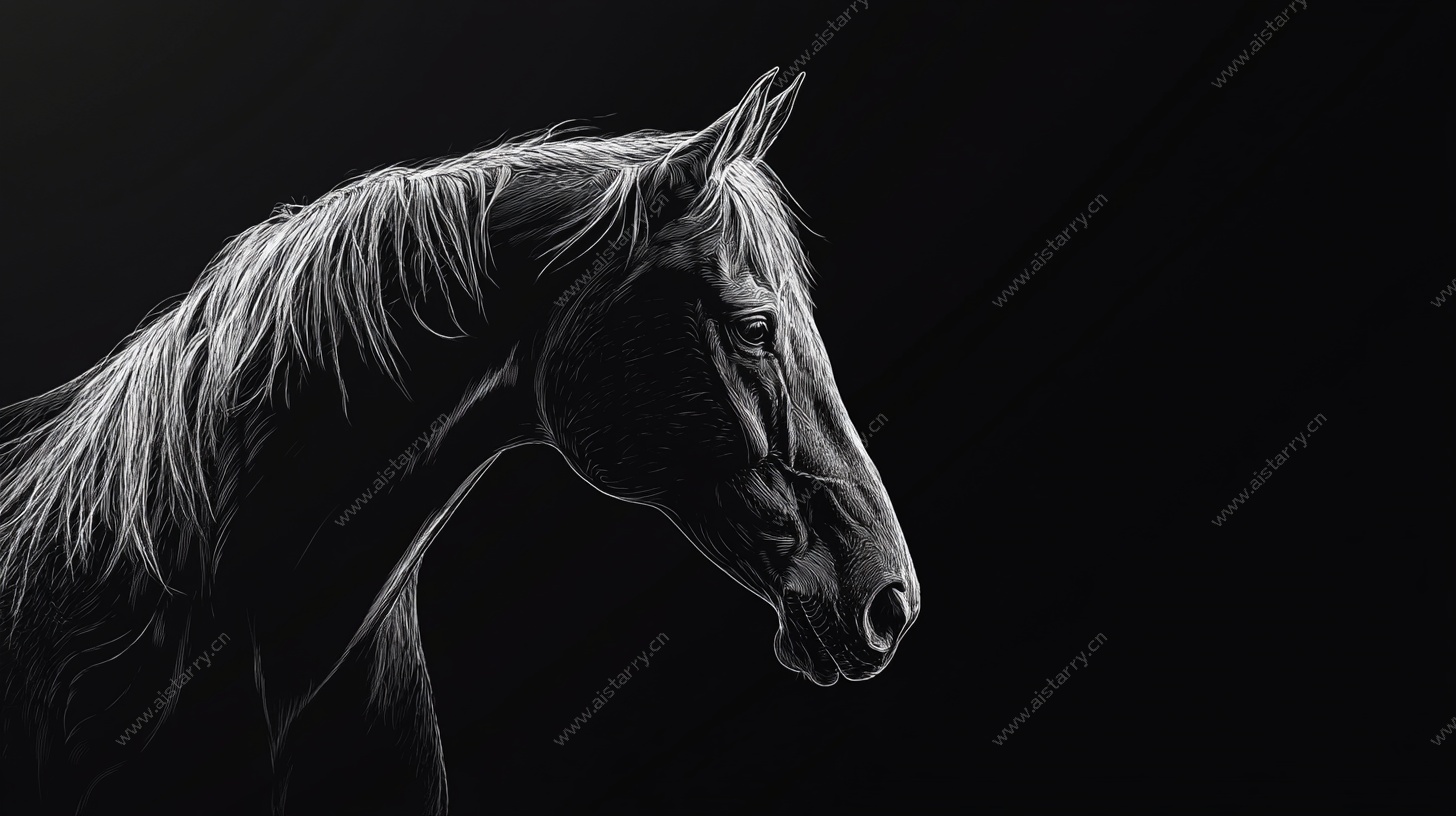 黑白骏马侧影
