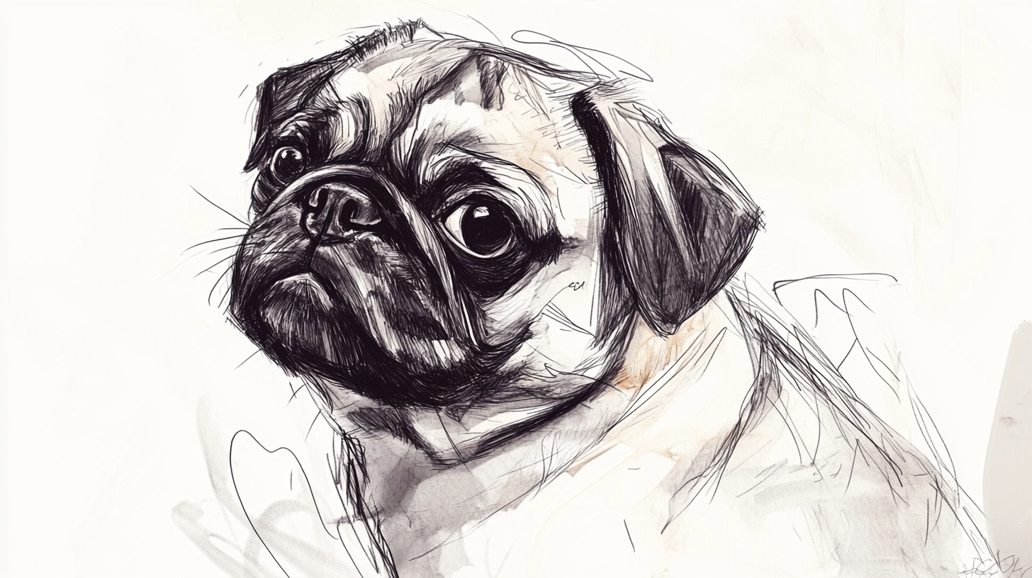 黑白素描哈巴狗肖像