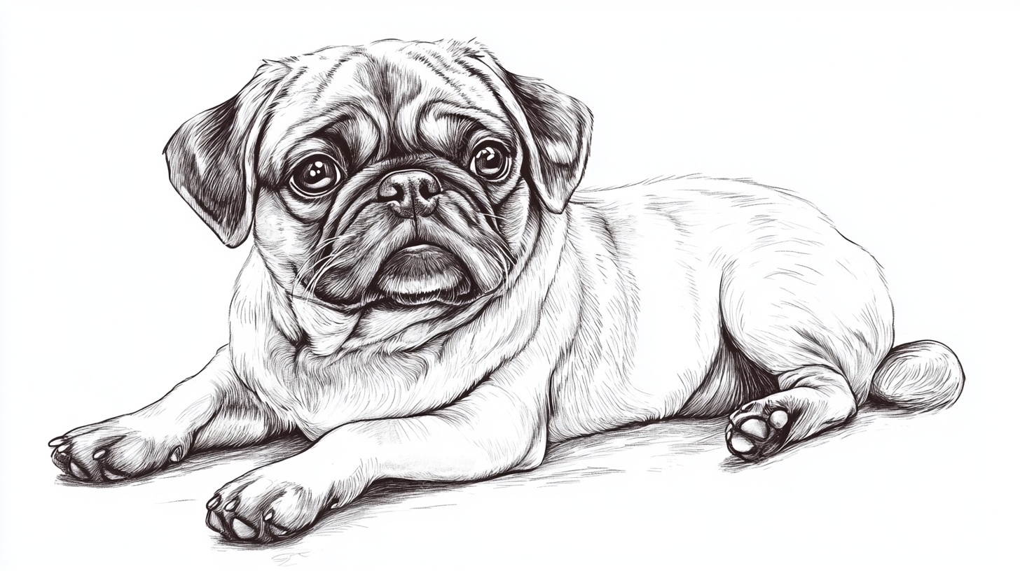 趴着的哈巴狗素描图