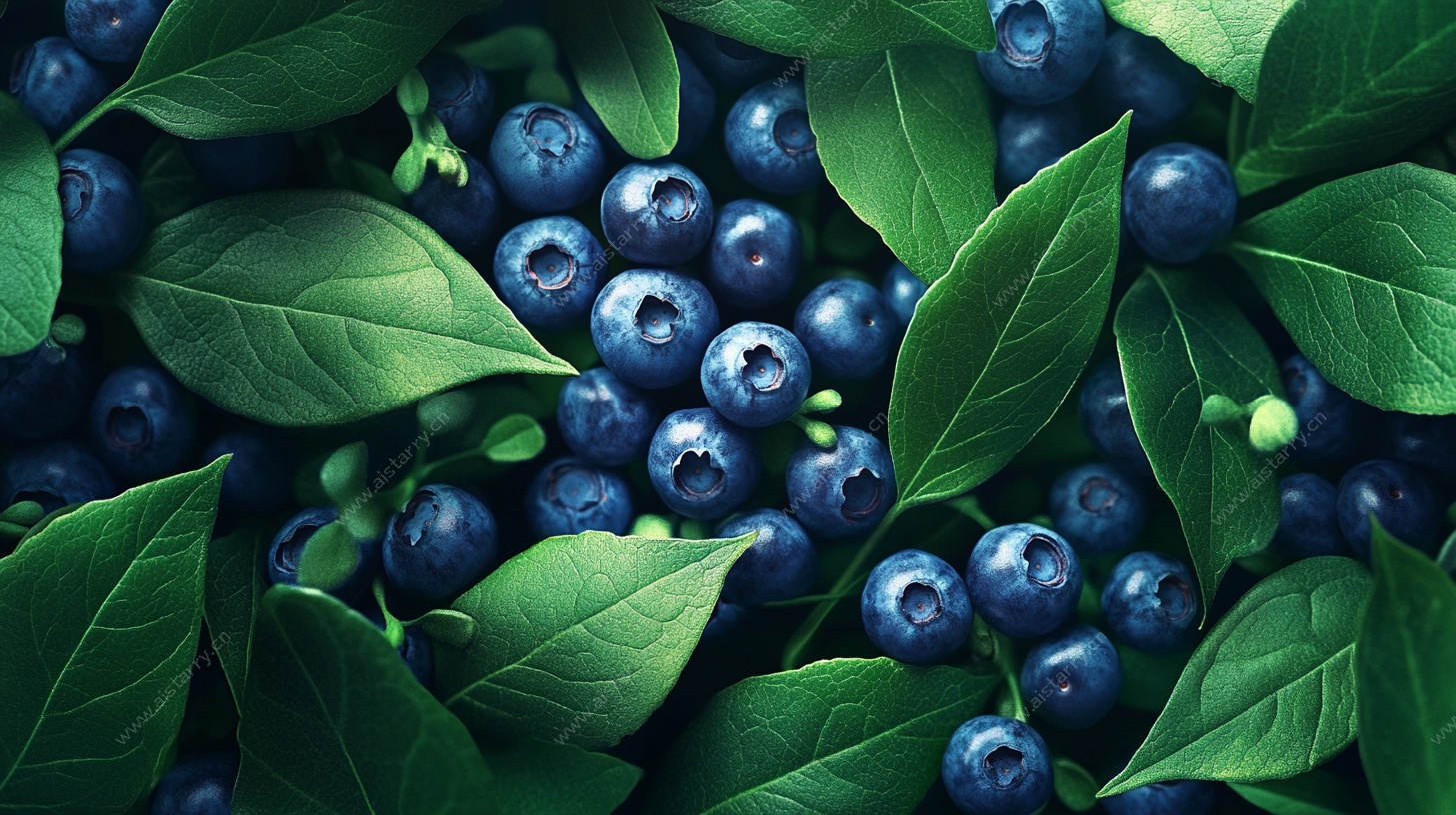 蓝莓绿叶特写