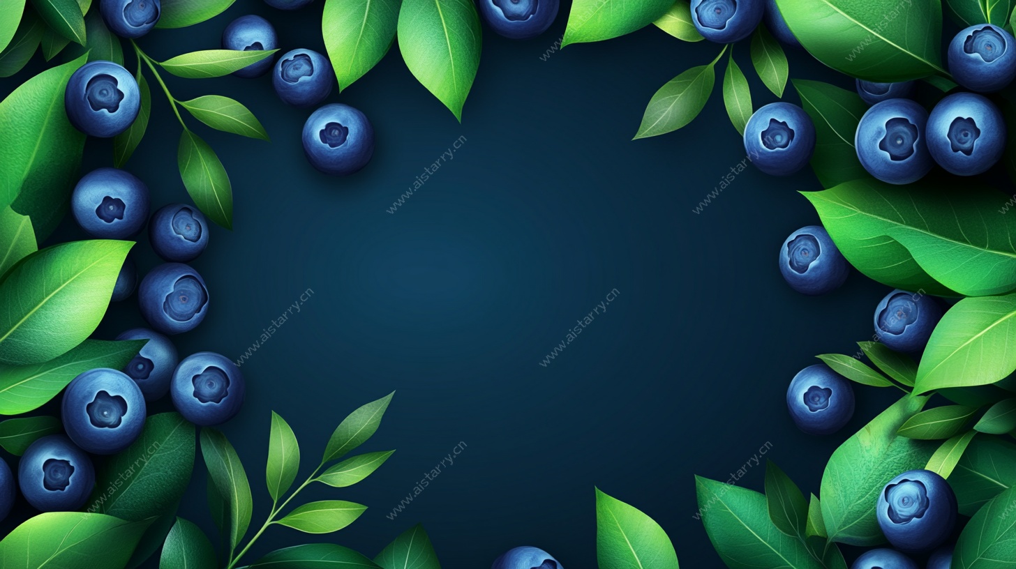 蓝莓绿叶环绕的清新背景
