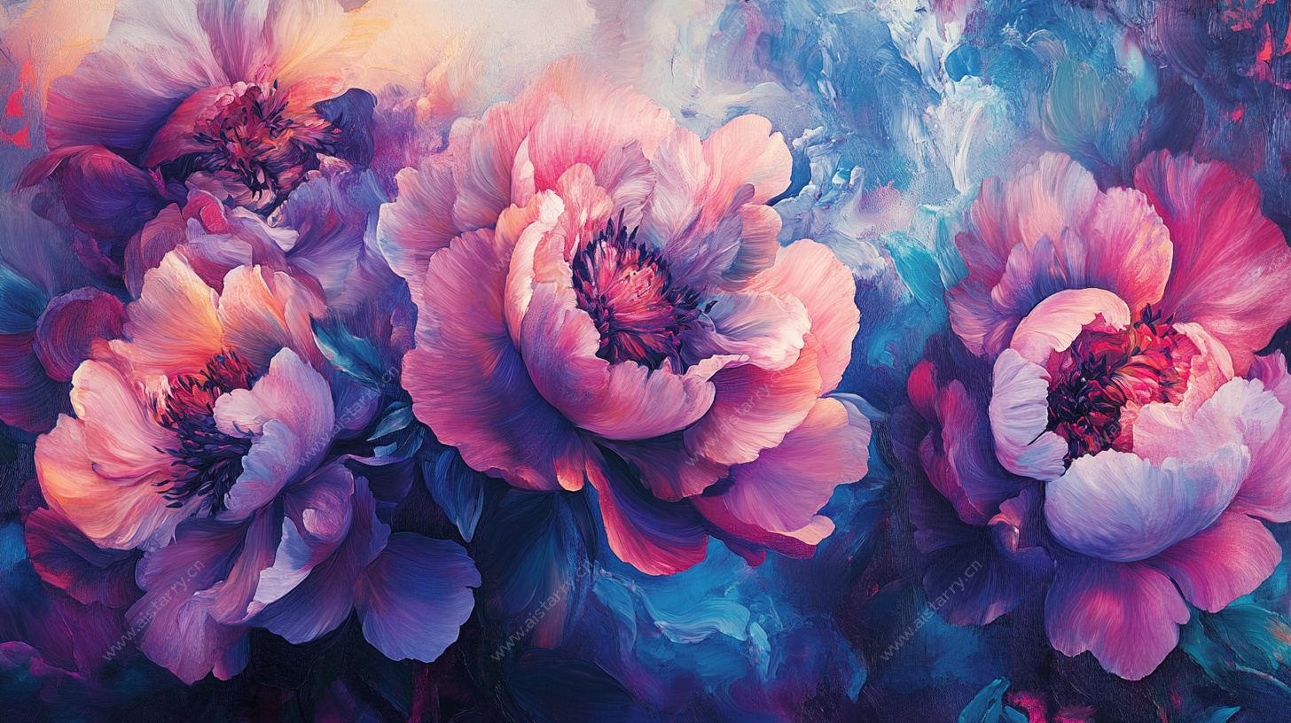 梦幻绚丽牡丹花绘画