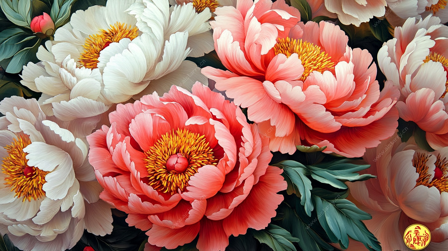 娇艳盛开的多彩牡丹花