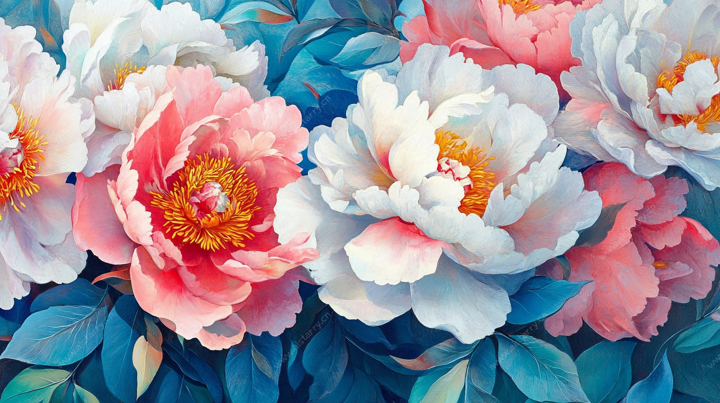 多彩牡丹花卉艺术插画