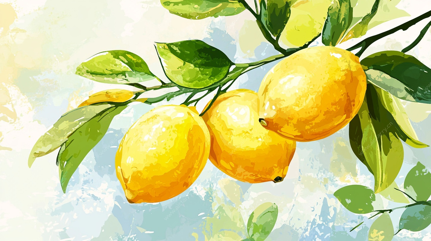 水彩柠檬枝上硕果