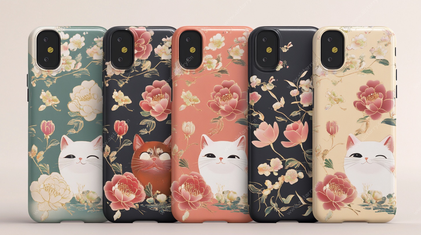 猫咪花卉图案手机壳展示