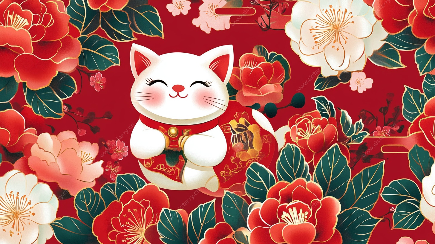 萌猫贺岁繁花图
