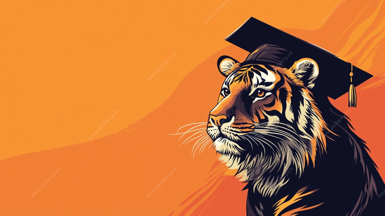 戴学士帽的威猛老虎