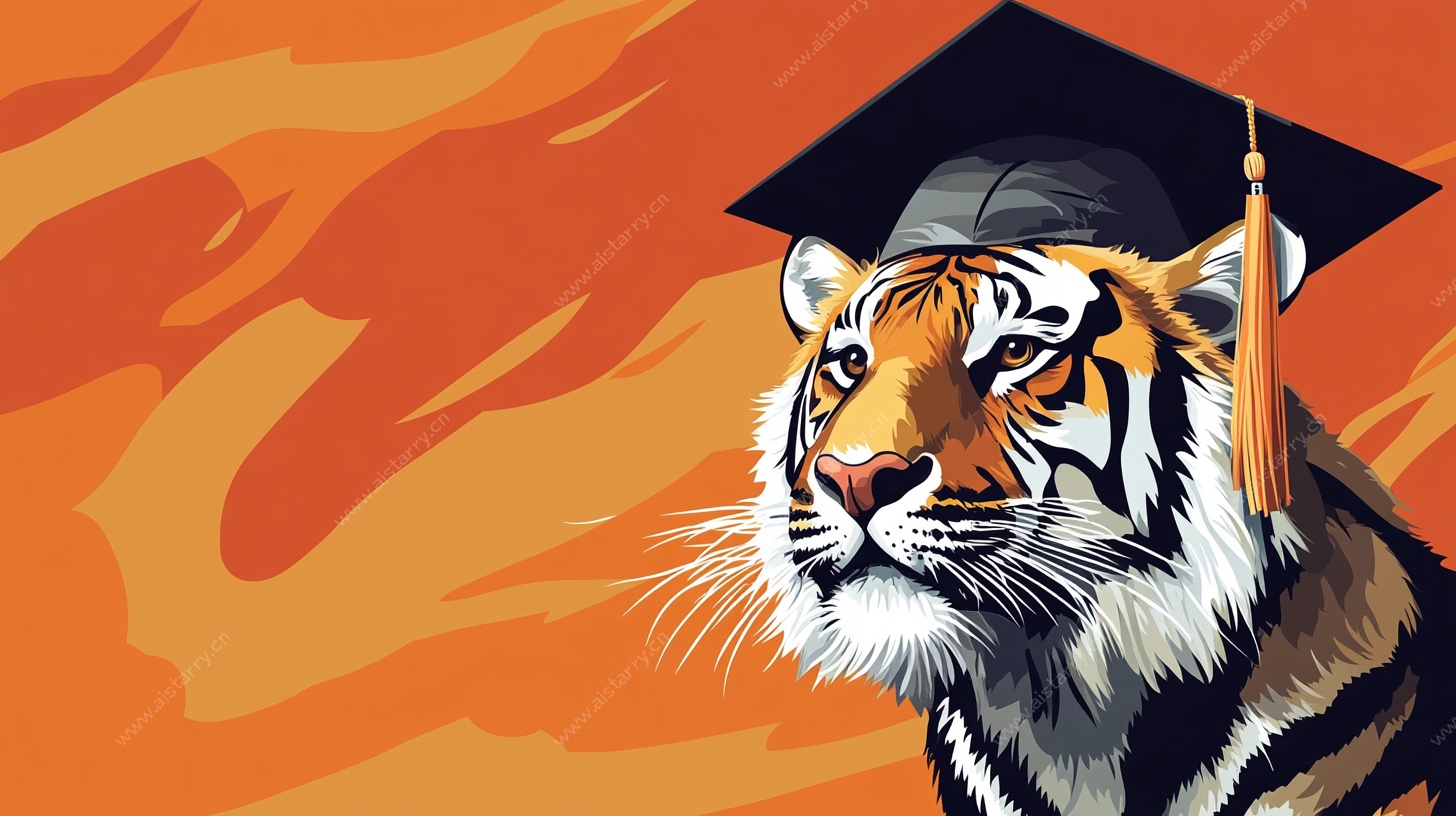 戴学士帽的老虎插画