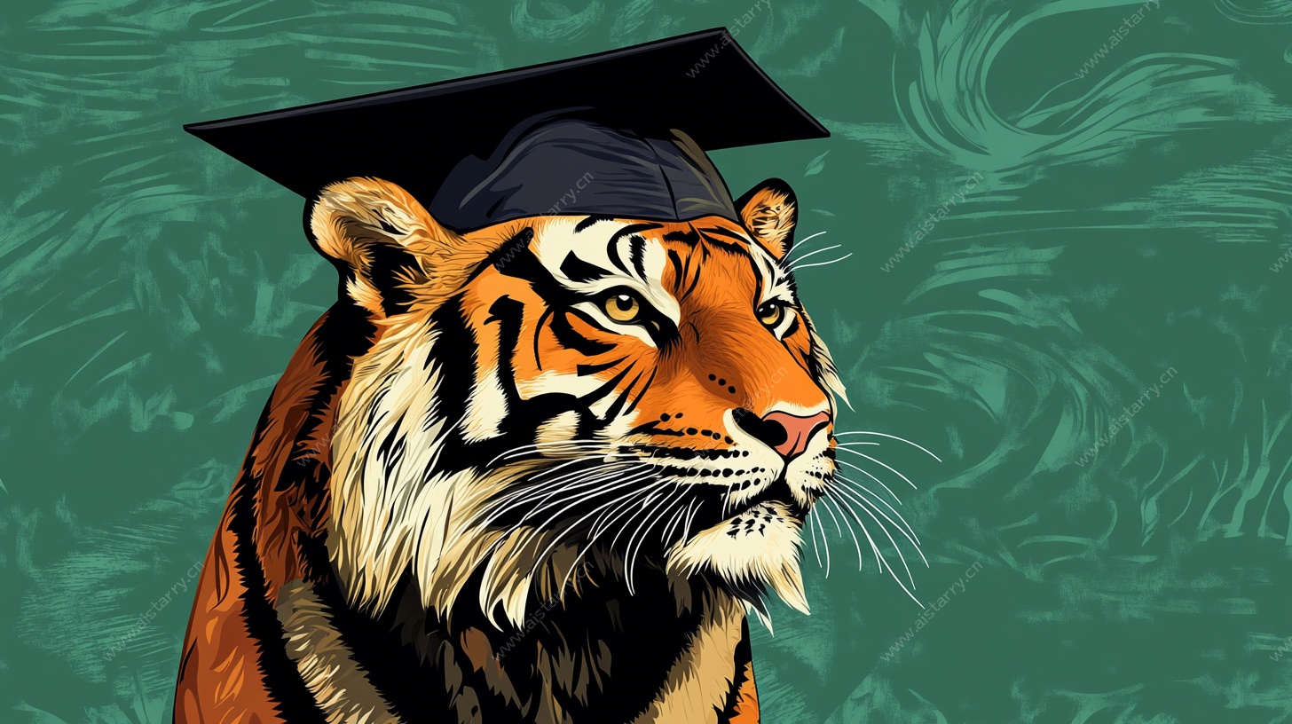 戴学士帽的老虎插画