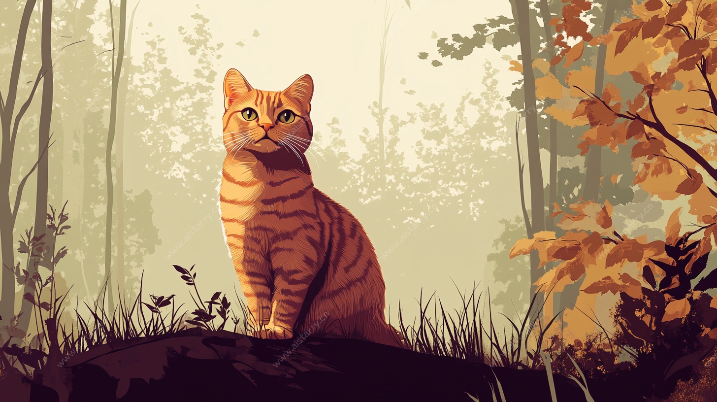 秋日林中的橘猫