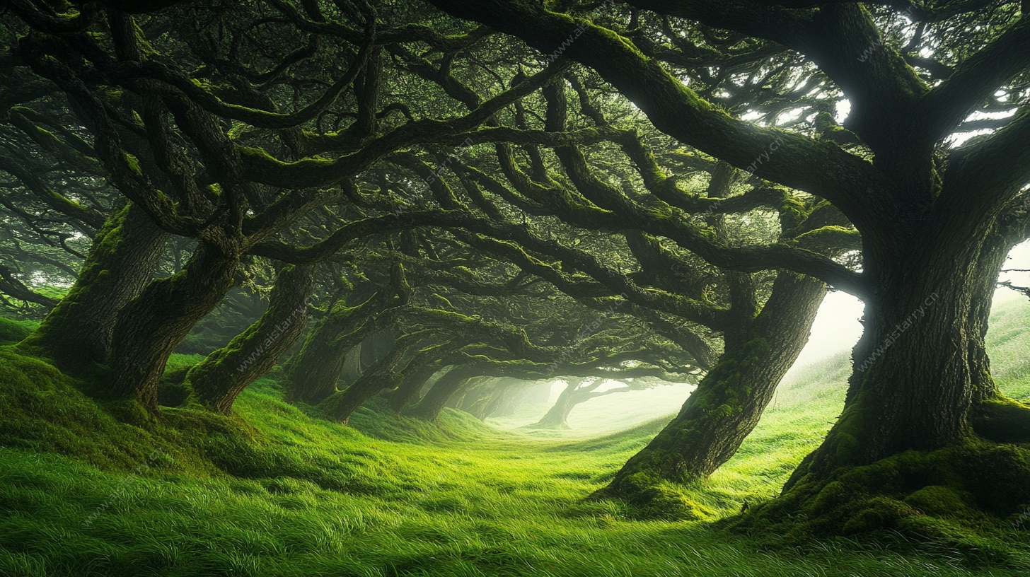 奇幻森林中的神秘古树通道