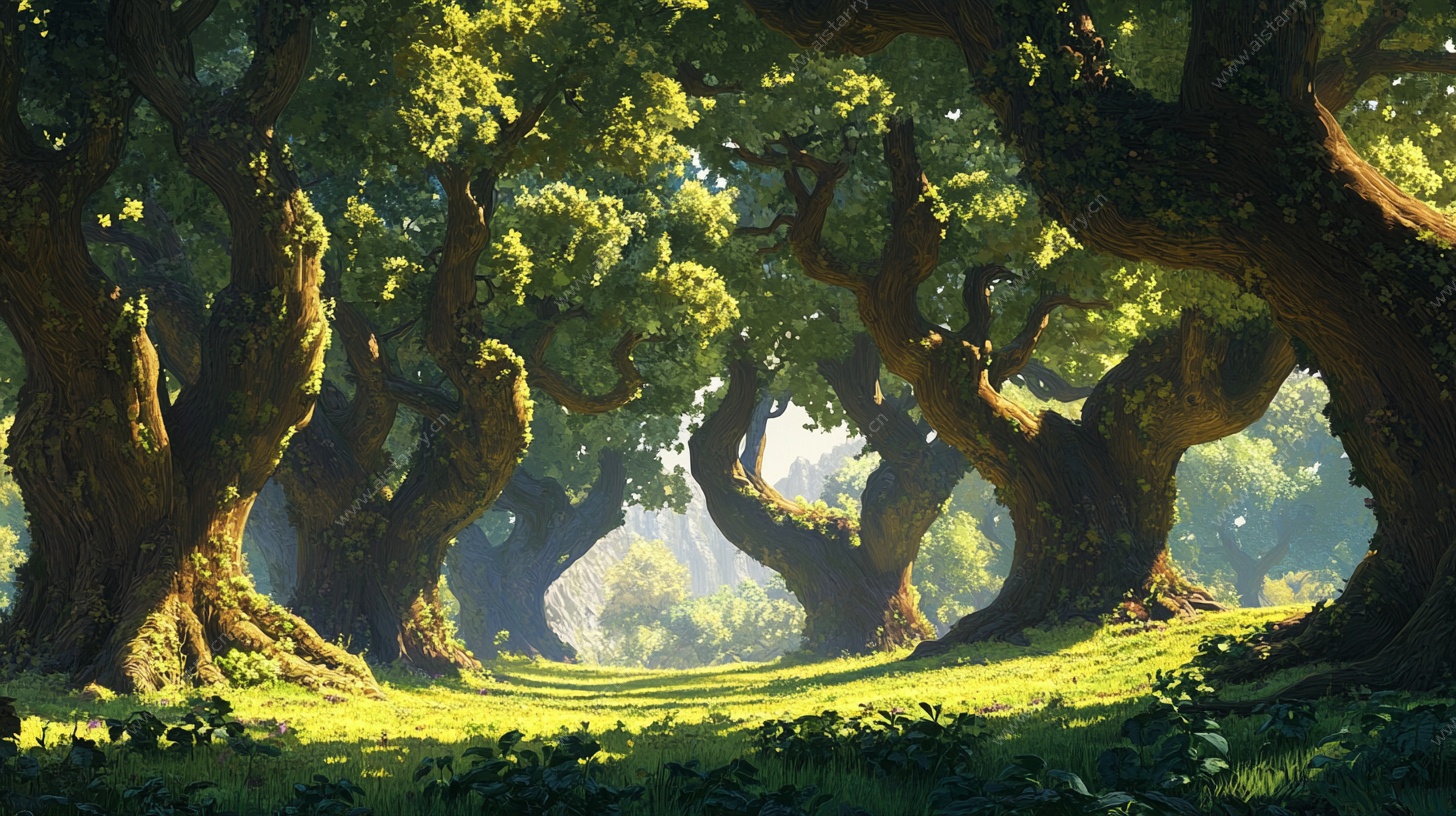 奇幻森林中的光影古树