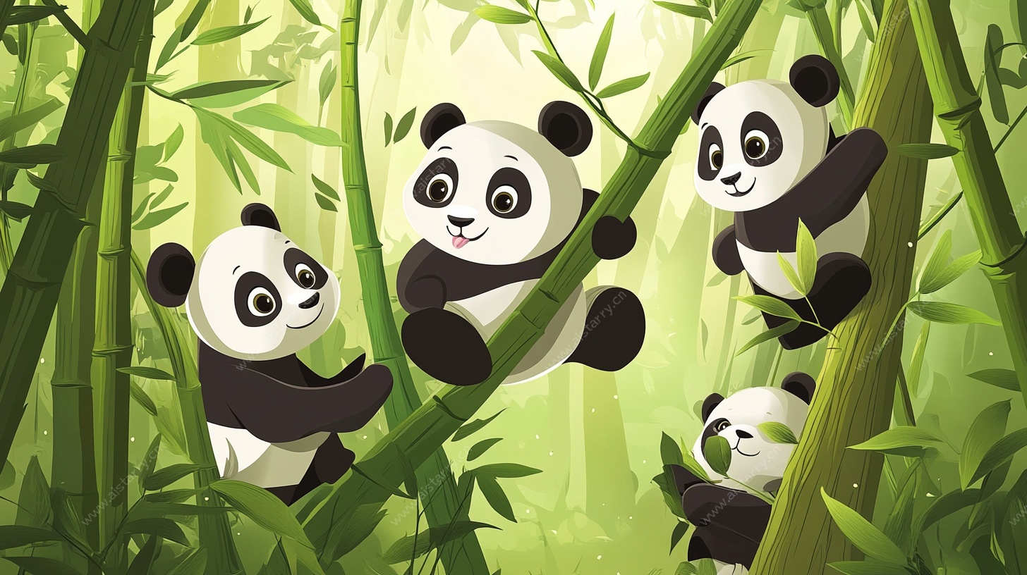 竹林中的熊猫家族