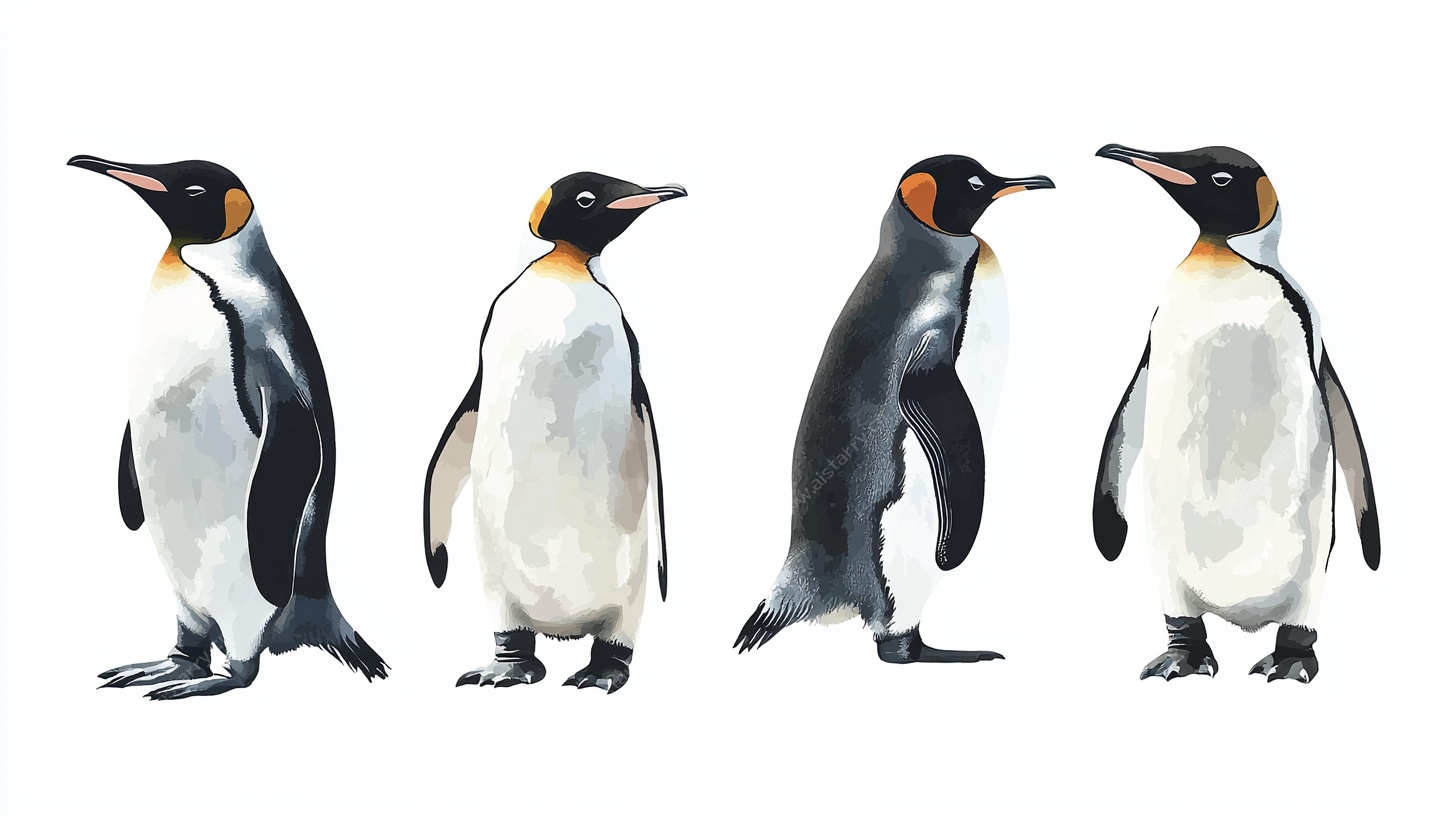 四只王企鹅水彩插画