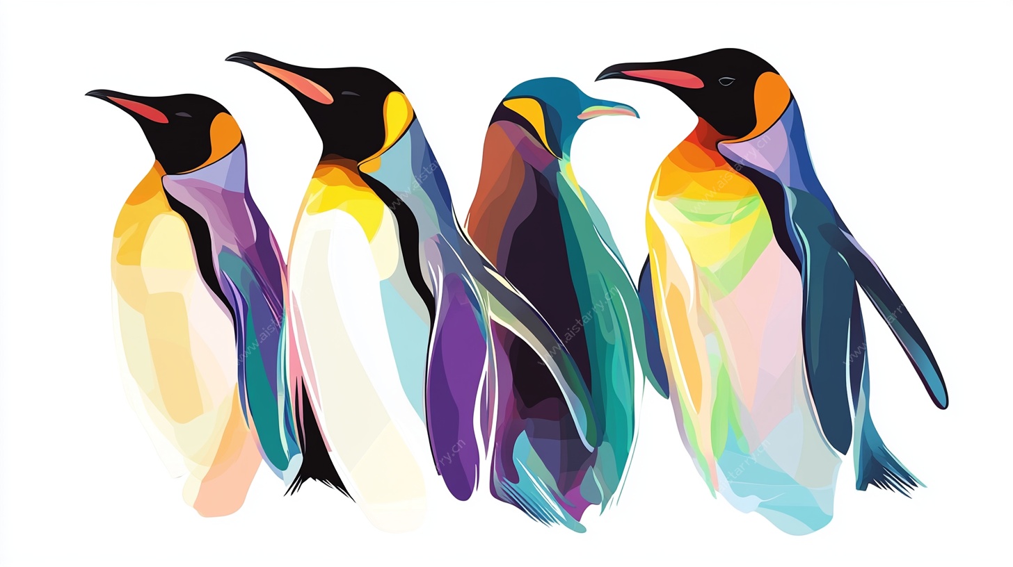 多彩企鹅插画