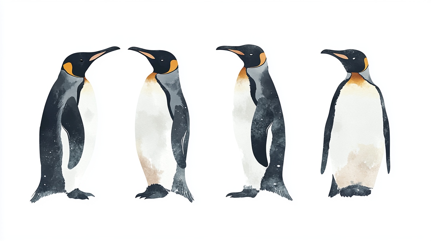 水彩企鹅四连拍