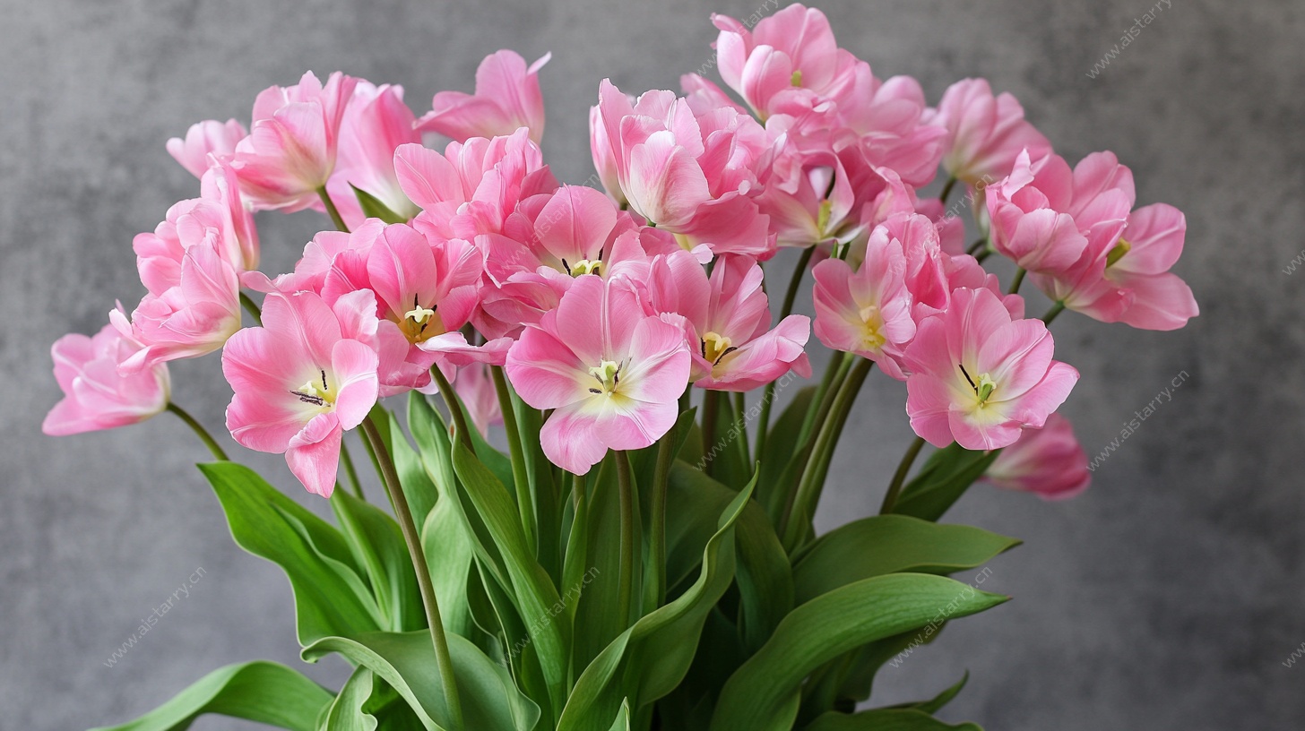 粉色郁金香花束特写