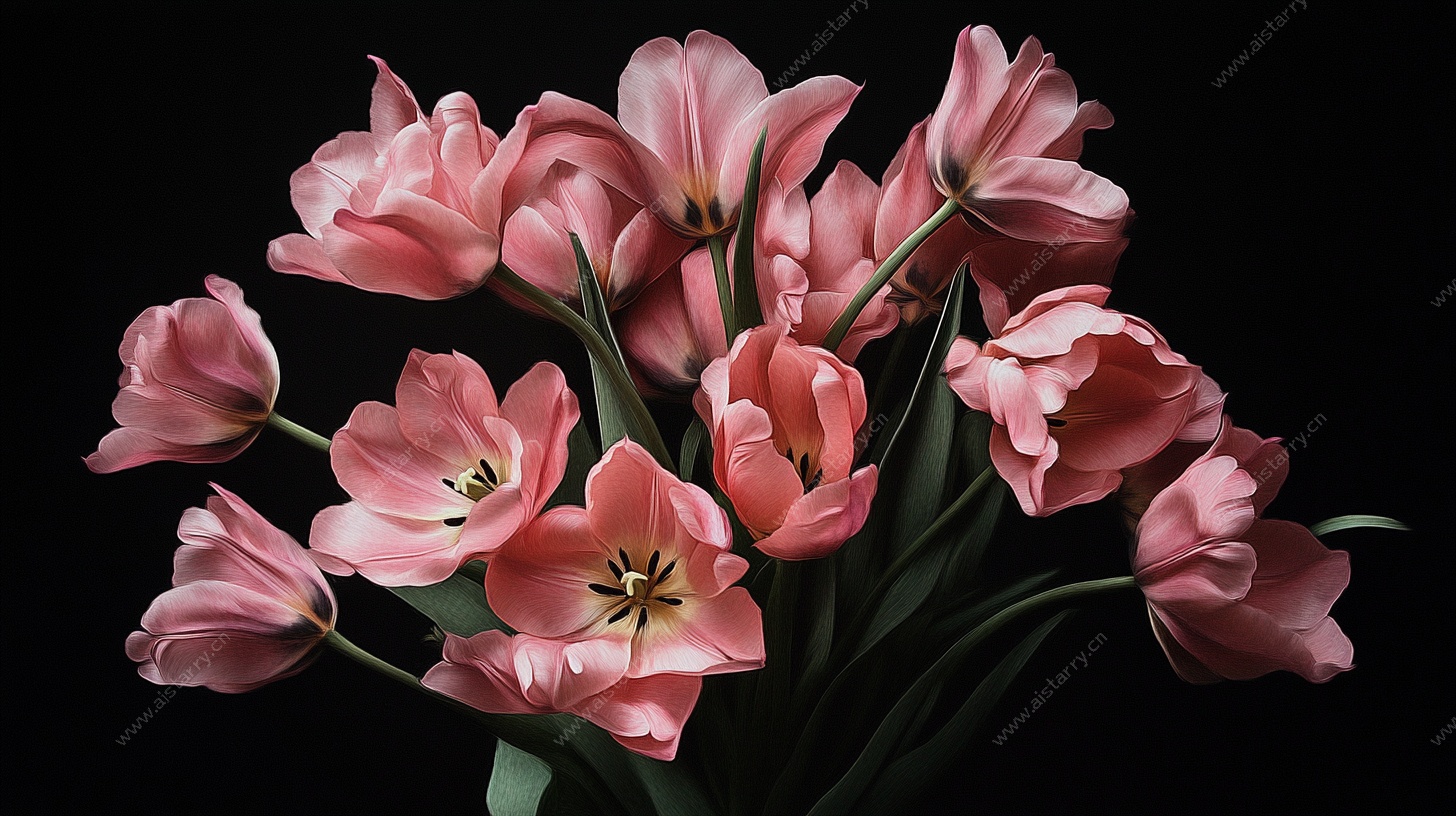 粉色郁金香花束特写