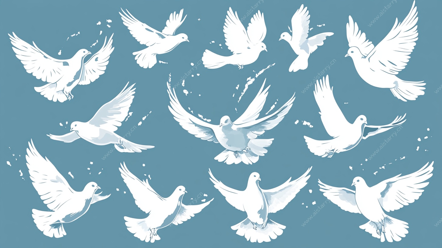 飞翔的白鸽群像