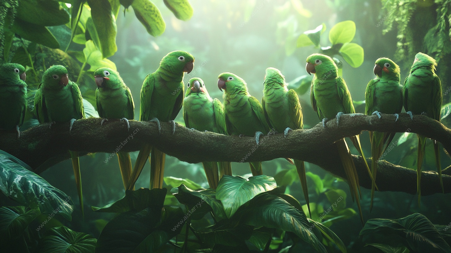 枝头绿鹦鹉 丛林小聚会