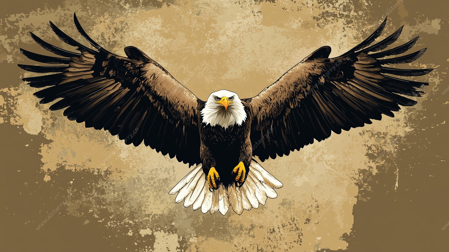 展翅翱翔的雄伟白头鹰