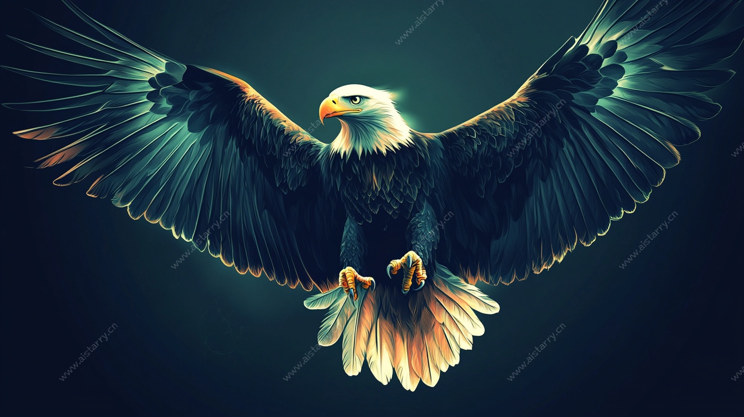 展翅翱翔的雄伟白头鹰